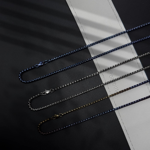 Pure Titanium Necklace Square Box Chain 3mm Wide Anti Allergic Rainbow Color