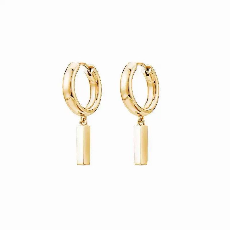 925 Silver Dangle Bar Huggie Hoop Earrings Dainty 11mm Small Drop Earrings 052
