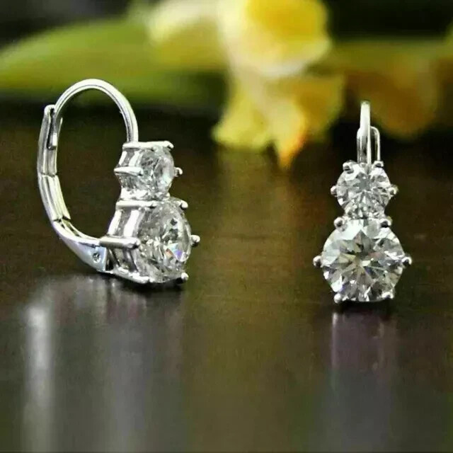 4Ct Round Cut Lab-Created Diamond Drop & Dangle Earrings 14K White Gold Plated