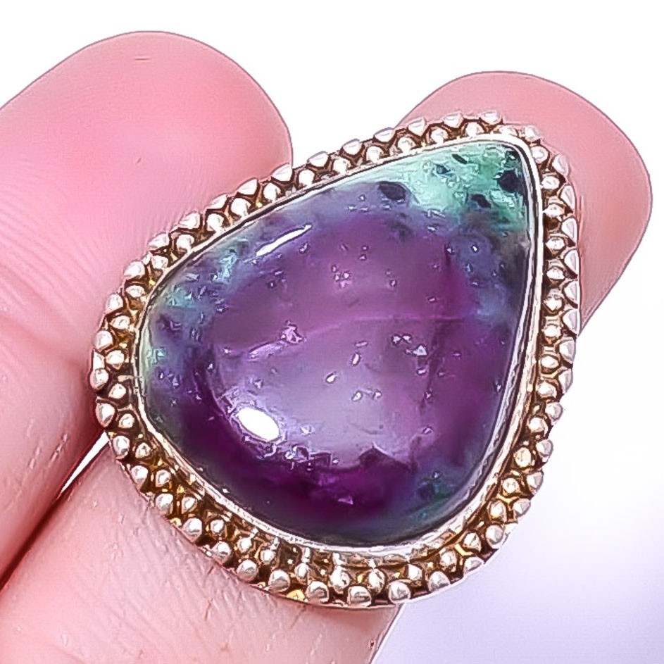 Ruby With Zoisite – Longido Mines 925 Silver Handmade Ring s.8 A364