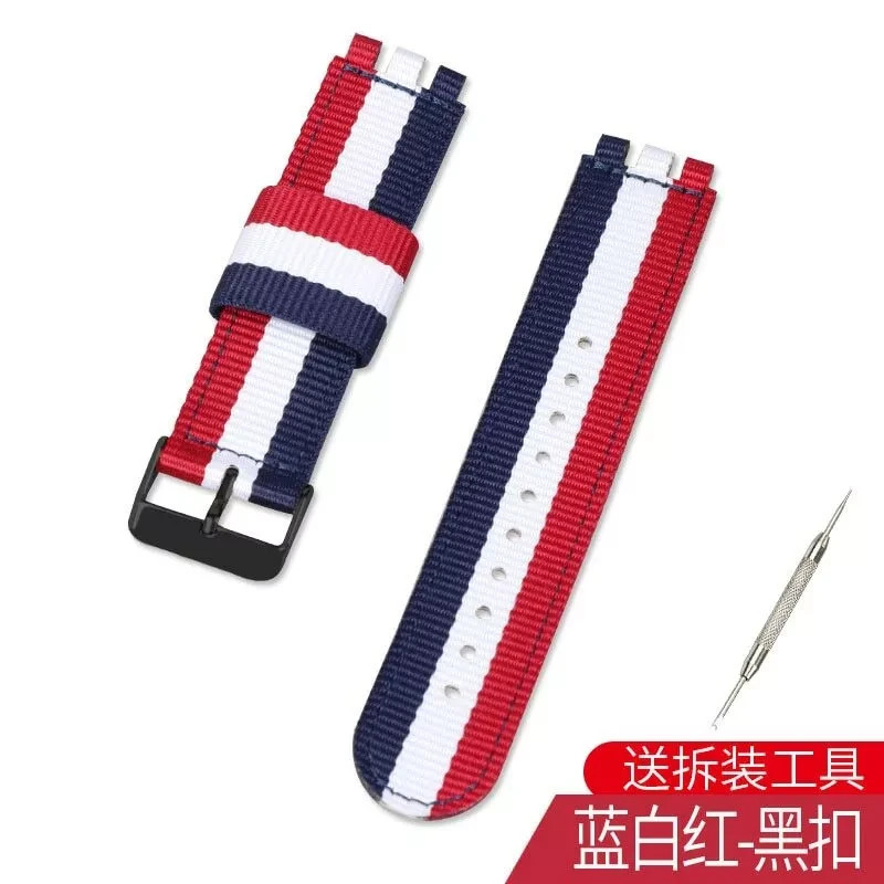 3-convex Ends 17mm 19 20mm Nylon Fabric Canvas Watchband for Swatch Stripe Strap