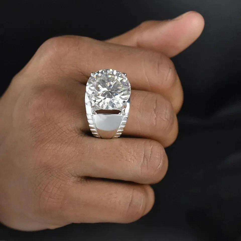 Men’s Ring- RARE 20 Ct Certified White Diamond Ring Size 10 US Tariff Free