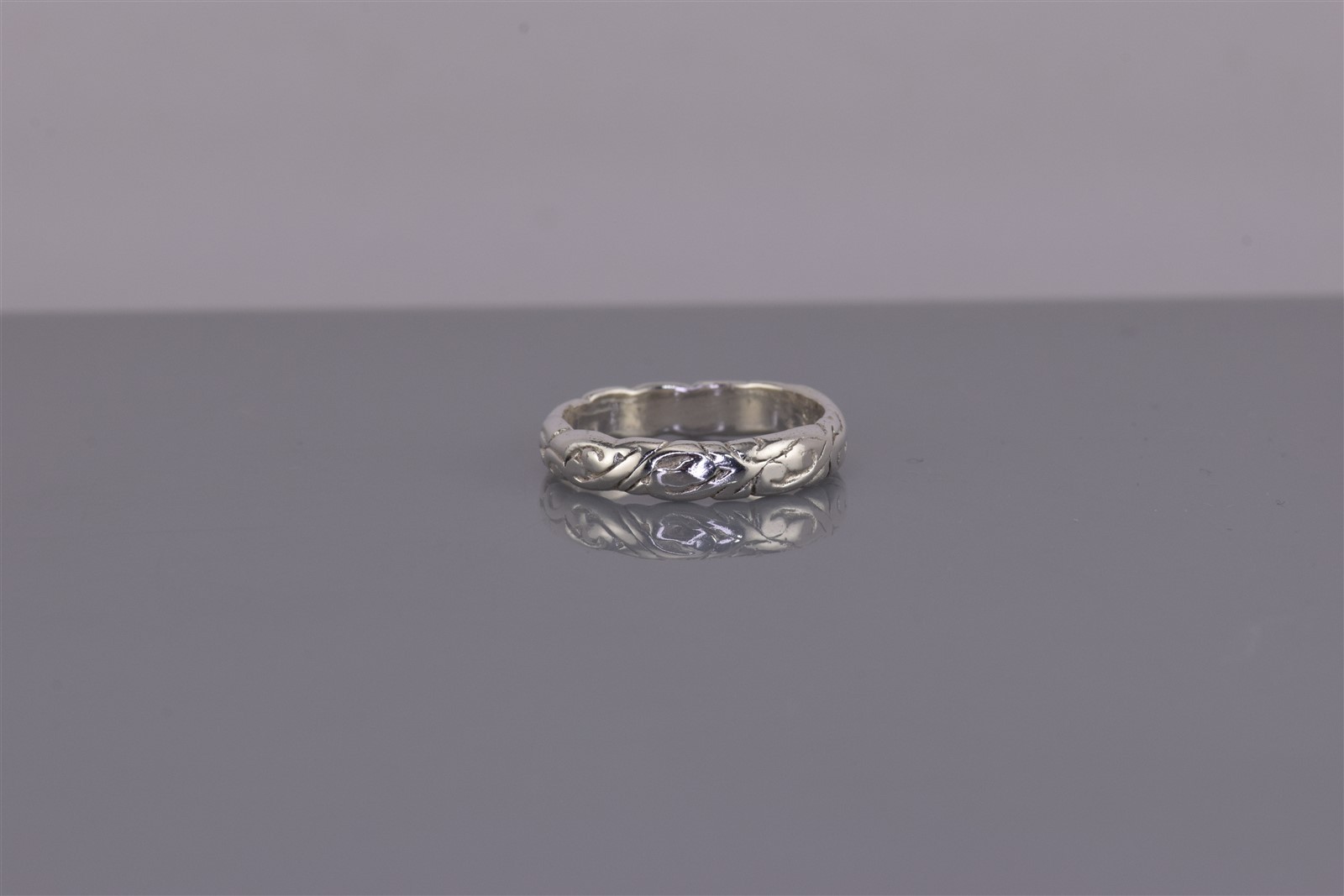 Sterling Silver 3.5mm Carved Scrolled Eternity Solid Band Ring 925 Sz: 5