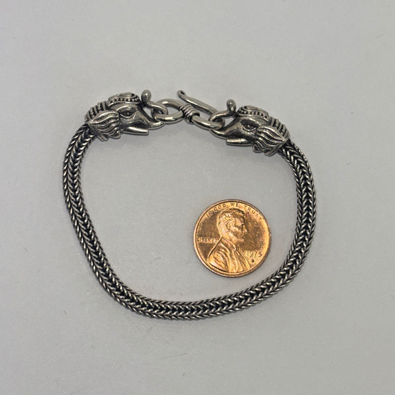 Solid .925 Sterling Silver 6.5 in. Custom Link Elephant Bracelet