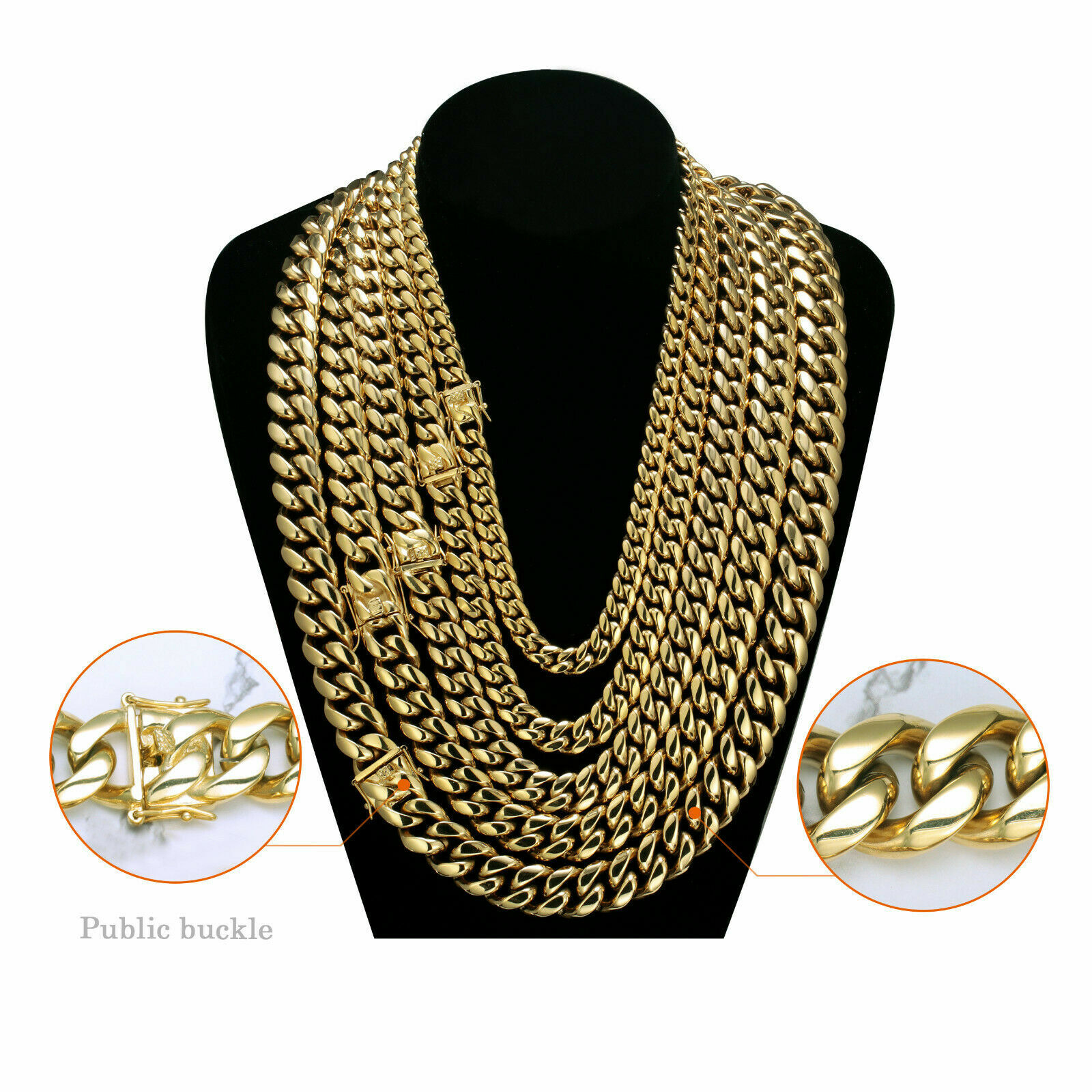 Men’s Miami Cuban Link Bracelet Chain 14K Gold Plated Stainless Steel 4mm-18mm