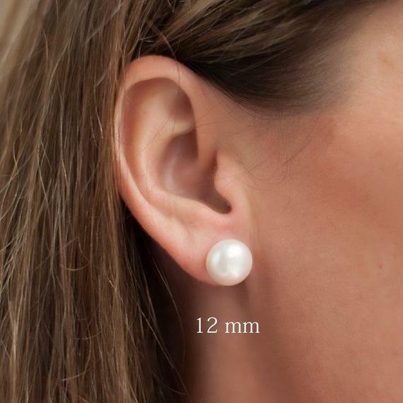 Pretty Fashion Jewelry Large 12mm White Pearl Stainless Steel Stud Post Earrings
