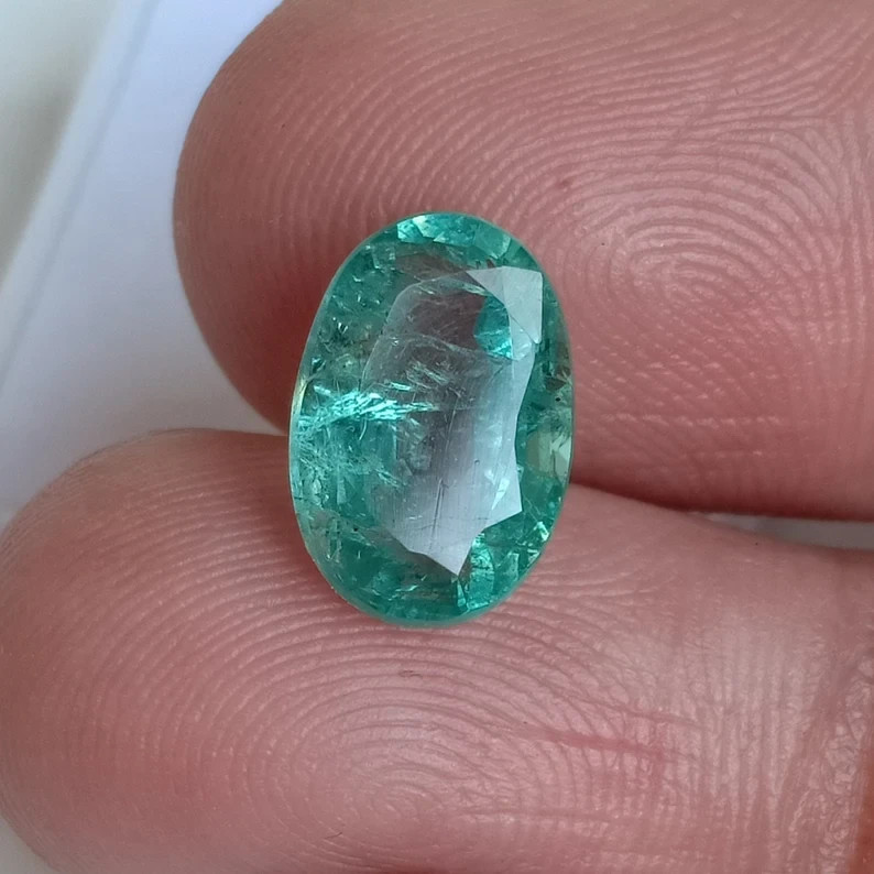 3.12 Ct Blueish Green Emerald Oval Shape Unheated Untreated Loose Gemstone