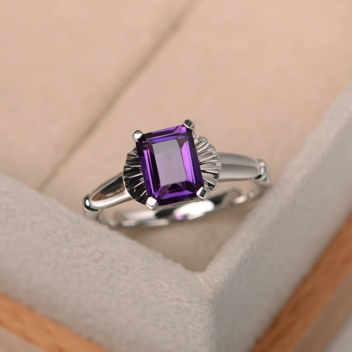 2CT Amethyst Gemstone 925 Silver Plated Cocktail Ring Duty Free