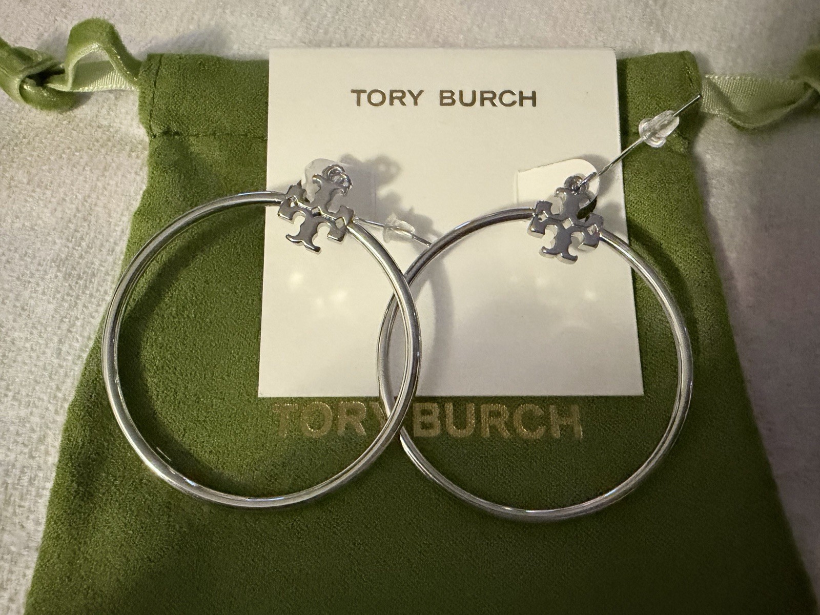 Tory Burch Silver Large Dangle hoop earrings