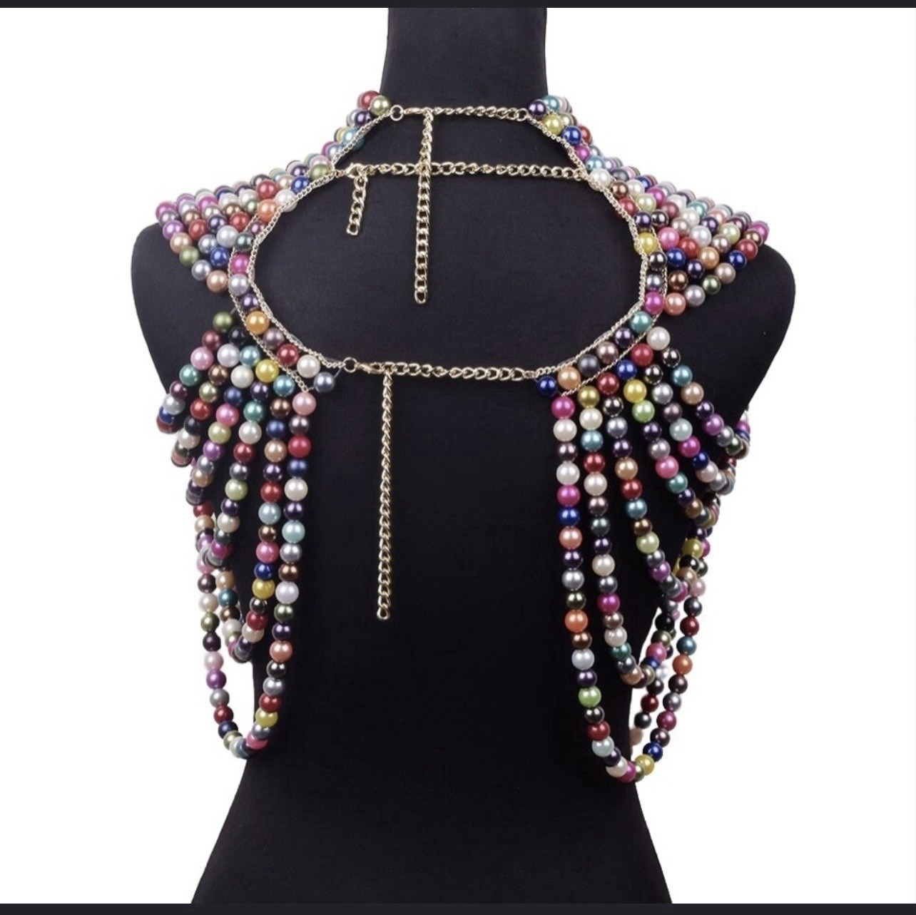 Multicolor Faux Pearl Beaded Adjustable Body Chain Harness 20.08 in
