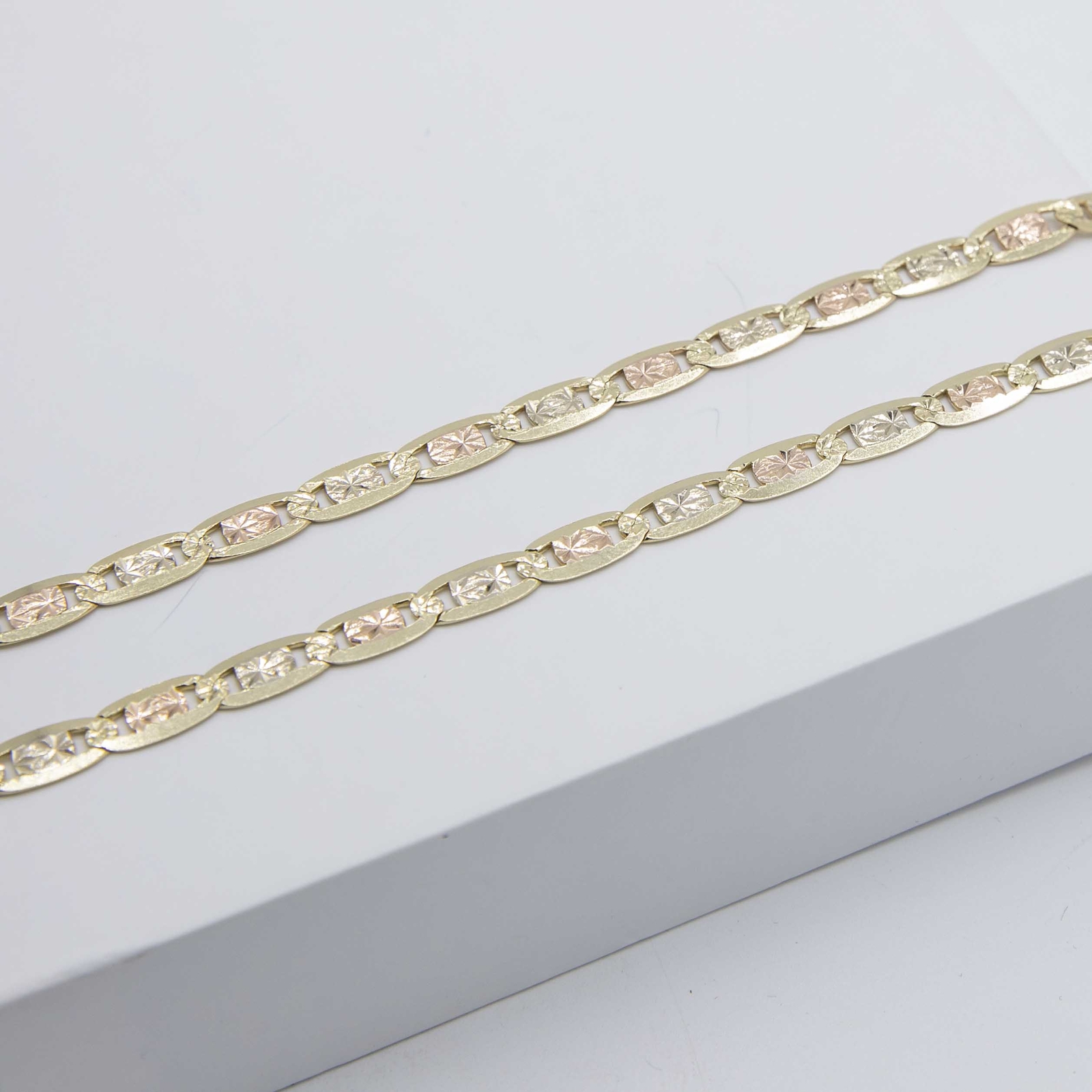 Textured Valentino Link Chain Necklace Real 14K Tri-Color Gold All Sizes