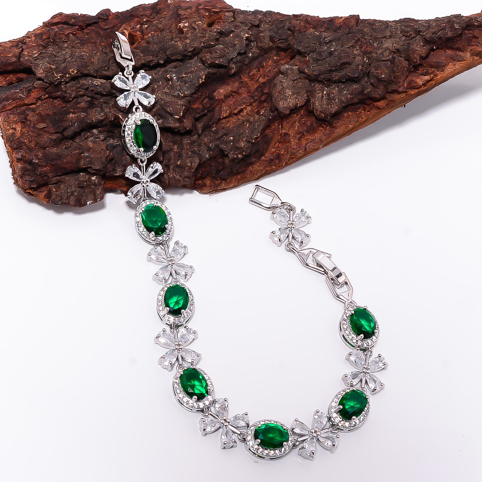 Chrome Diopside, CZ 925 Sterling Silver Adjustable Bracelet 7-8″ B13022