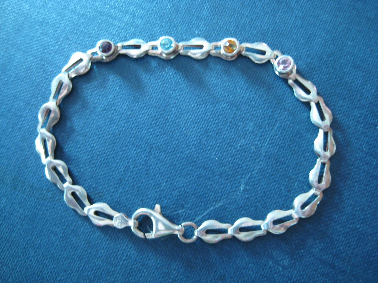 Sterling Silver 925 Italy Open Link Multi Gemstone Bracelet 7.5″ (C9)
