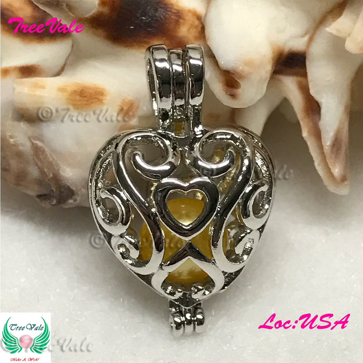 Angel Heart – Silver Plated – Locket Pearl Cage Pendant – Hold 6mm – 8mm Pearl