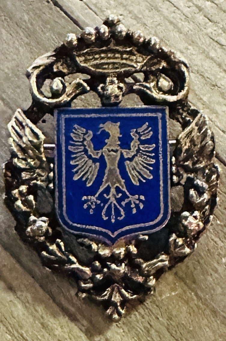 Vintage Polish Eagle Brooch Gold Tone Metal & Blue Enamel 2″