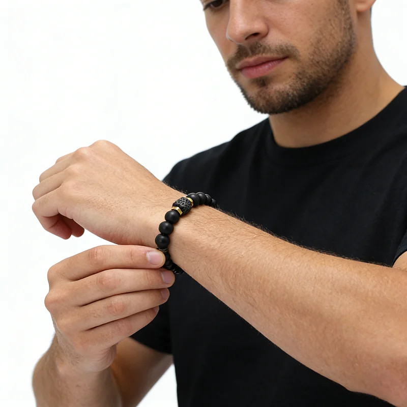 Unique Natural Stone Bracelet Men 8Mm Obsidian Tiger Eyes Beaded Braclet Homme H