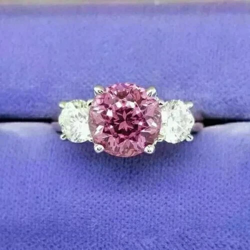 3.00 Ct Round Natural Pink Sapphire Diamond Wedding Ring 14K White Gold Size 7