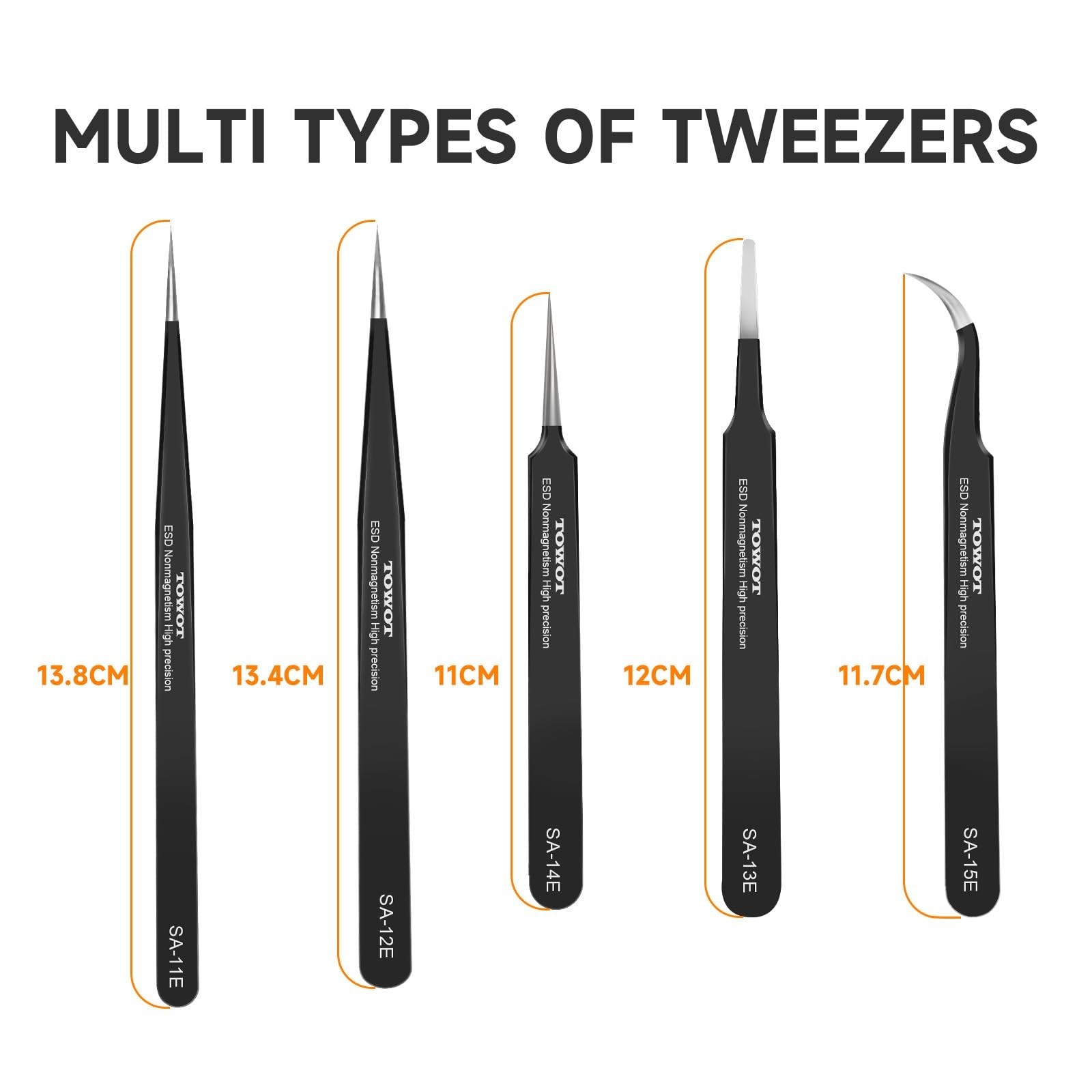 5 PCS Precision Tweezers Set – Anti-Static Stainless Steel for Craft, Electronic