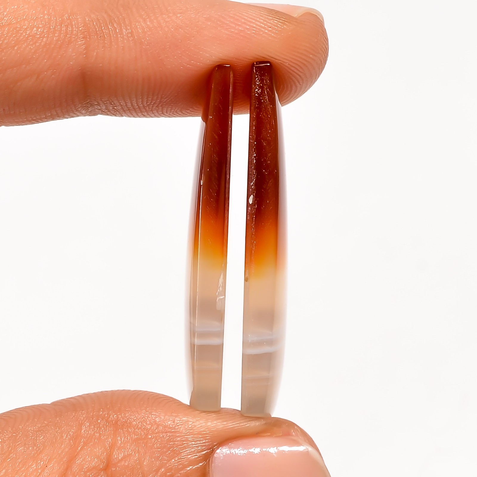 Natural Red Banded Agate Gemstone Match Pair 37x14mm Fancy Shape Earrings Stone