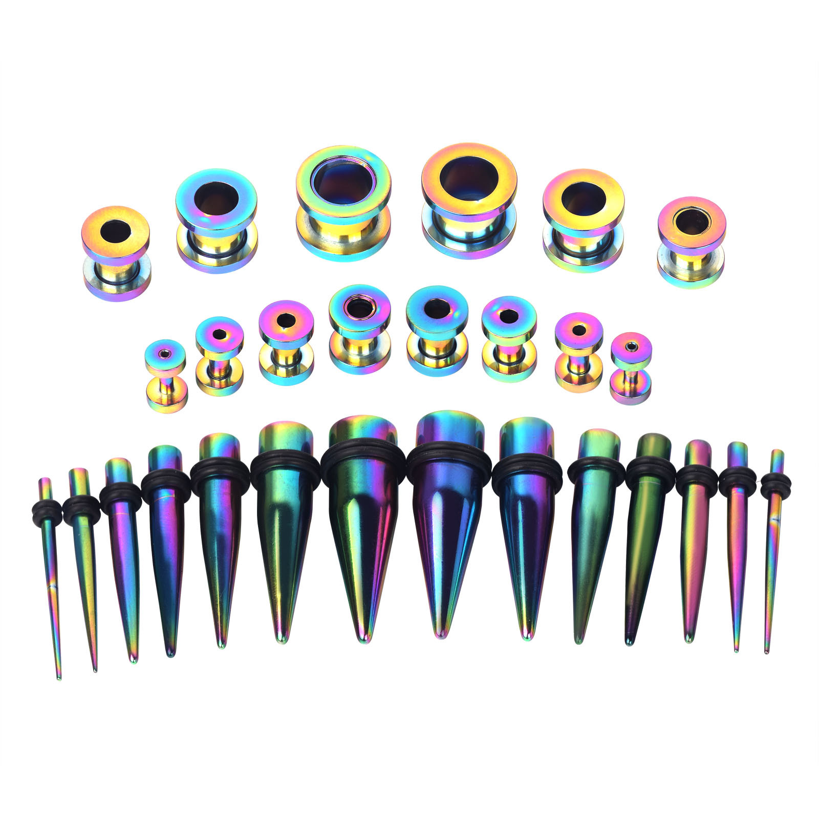 28PCS Ear Stretching Gauges Set Tapers Tunnels Plugs Kit 12G-00G Stainless Steel