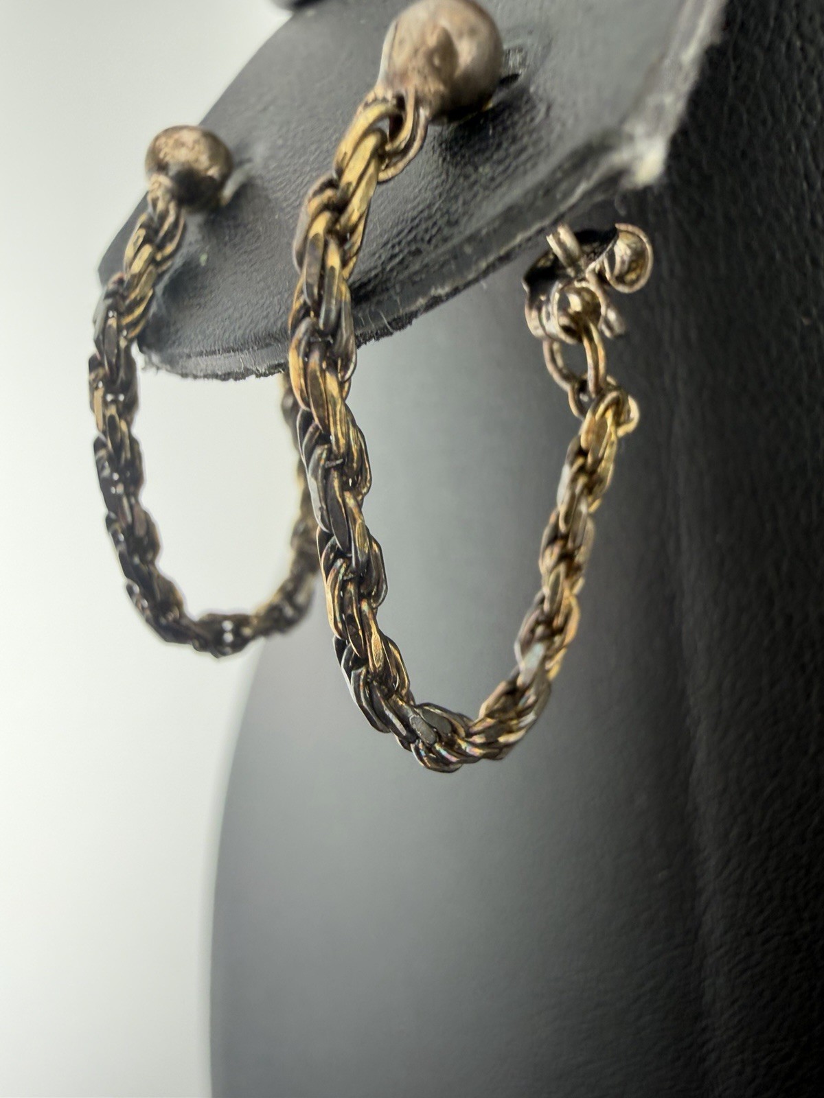 925 Italy Sterling Silver Twisted Rope Chain Hoop Earrings Dangle 2.26g