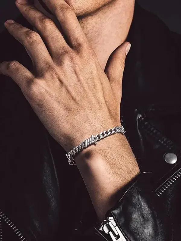 Barbed Wire Cuban Link Chain Bracelet Adjustable Stainless Steel Punk Emo
