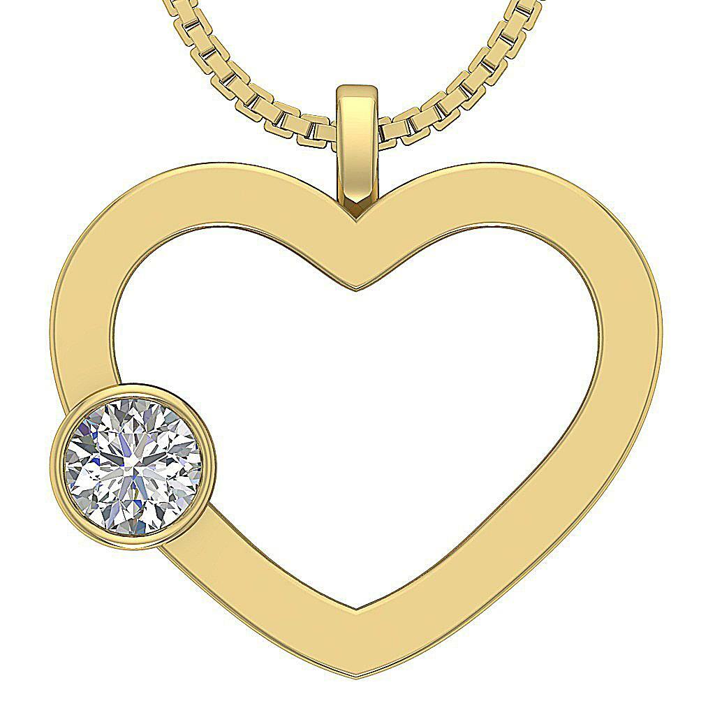 Solitaire Heart Pendant Necklace I1 G 0.25 Carat Natural Diamond 14K Yellow Gold