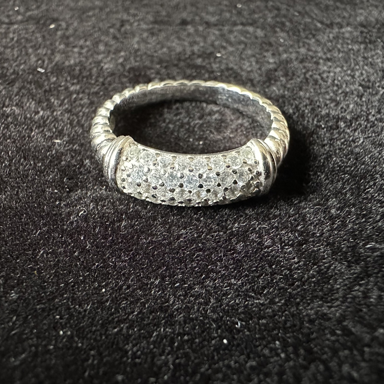 David Yurman Sterling Silver 925 Pavé Diamonds Sculpted Cable Band Ring Size 8