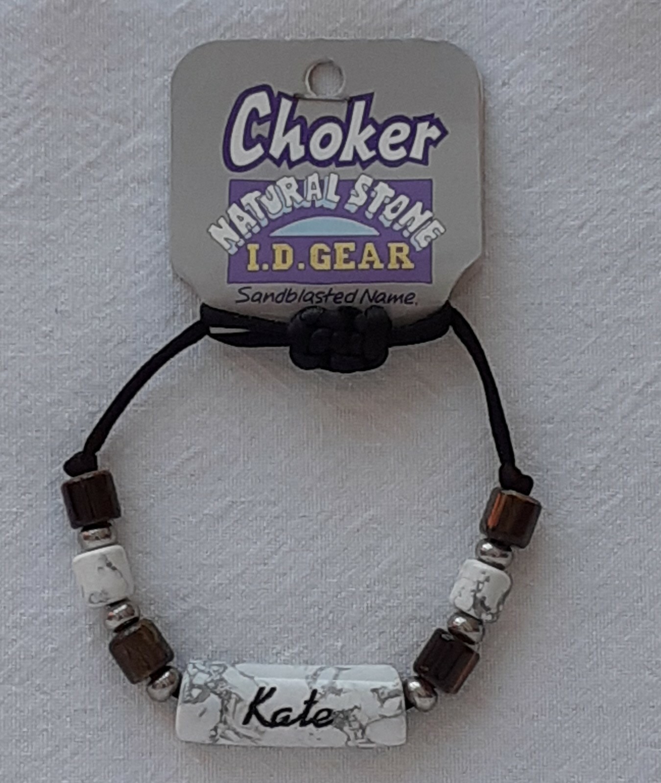 ID Choker / Necklace – Natural Stone – Sandblasted Name – Kate – Brand New