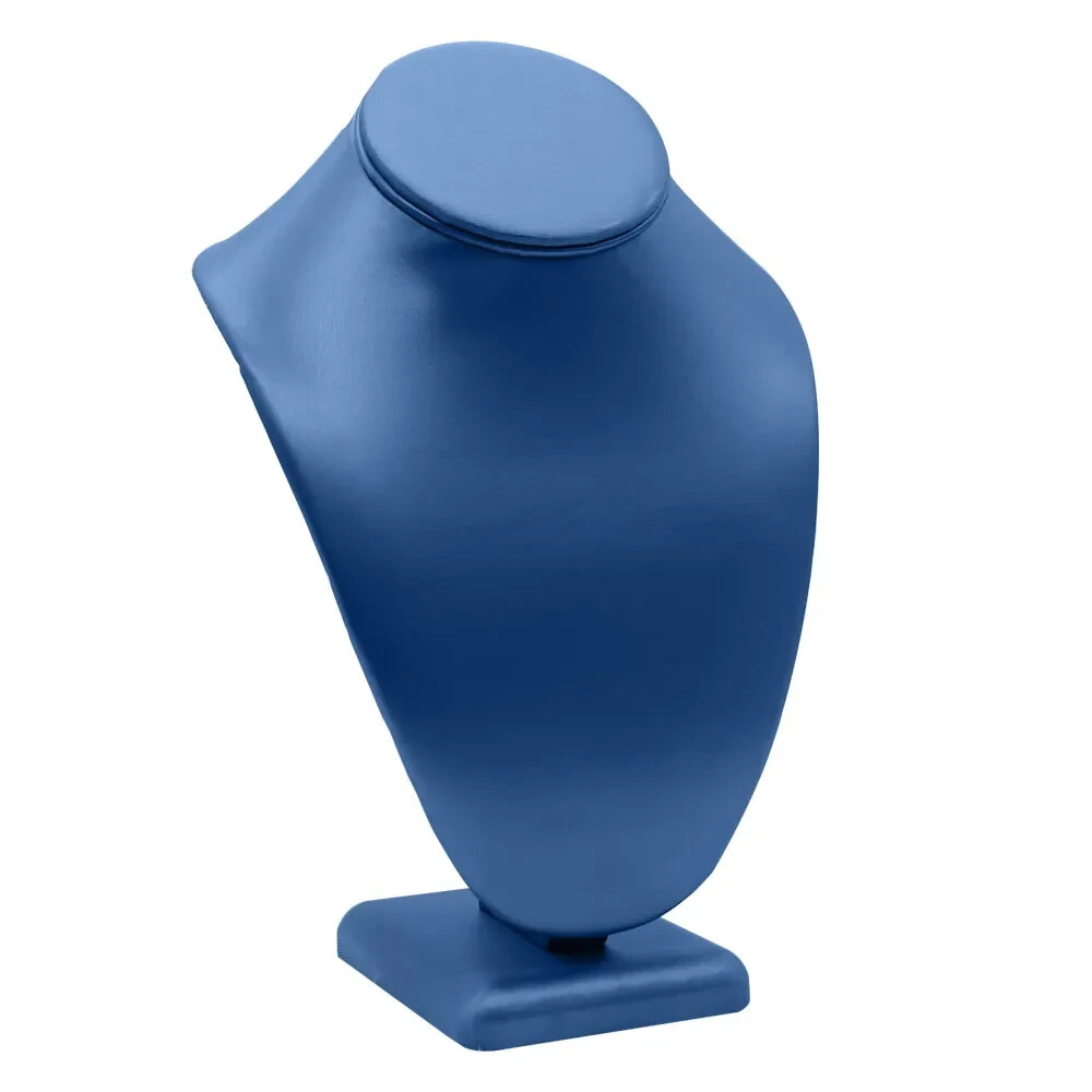 Blue Leatherette Jewelry Necklace Display Bust, 11″ Tall