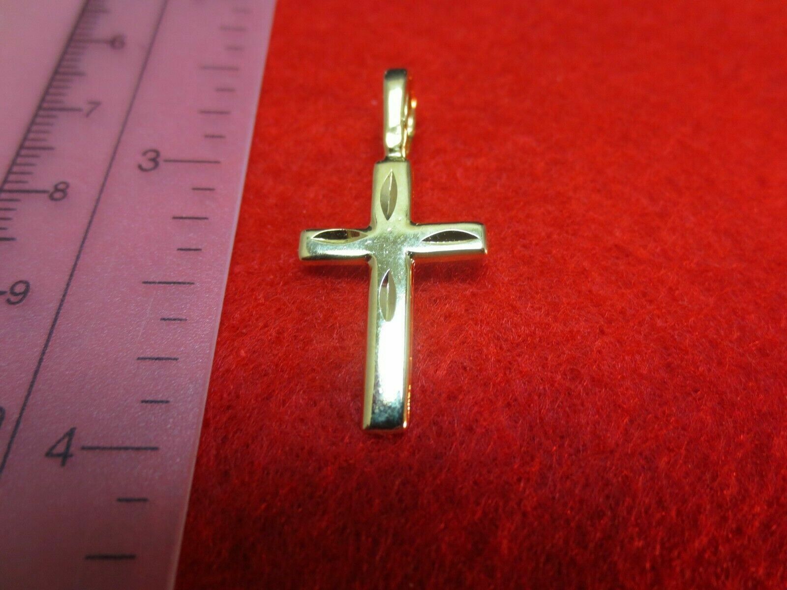 14 KT GOLD PLATED ABOUT 1 1/4 INCH PLAIN CROSS DIAMOND CUT CHARM PENDANT-2643