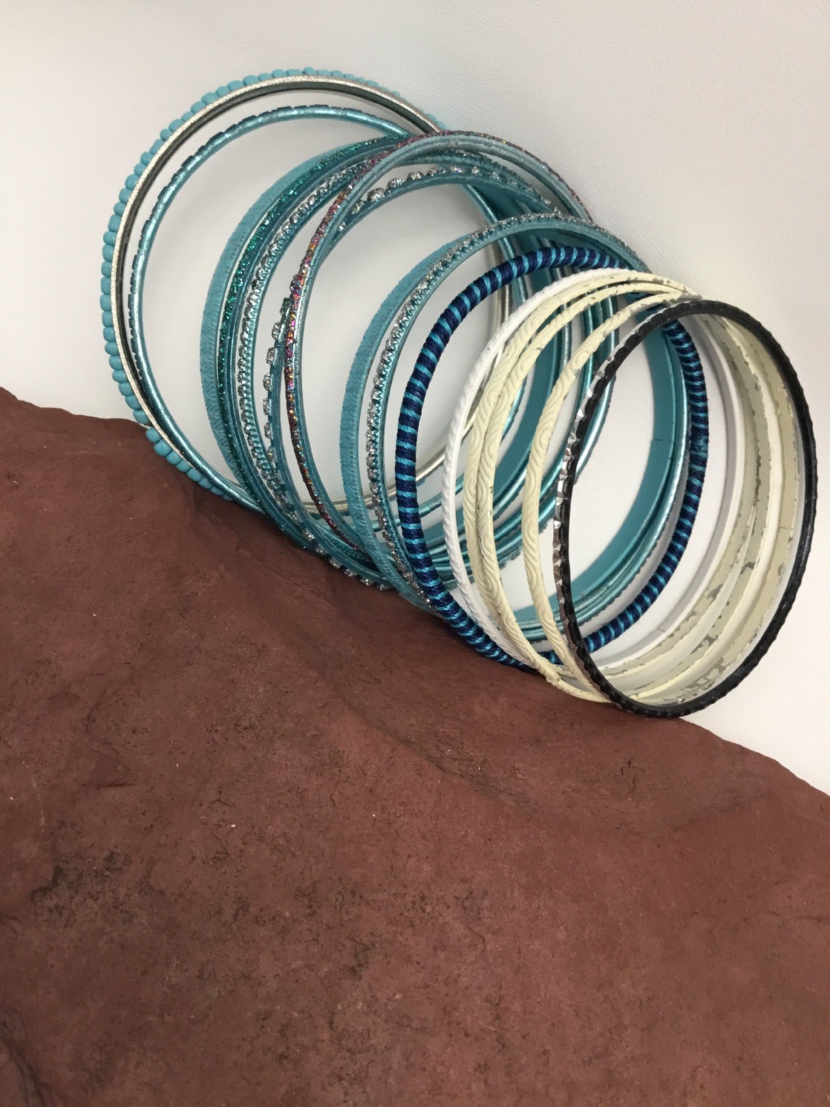 16 Teal White Tone Bracelets Wire Type Assorted Shapes Designs Fashion Lot