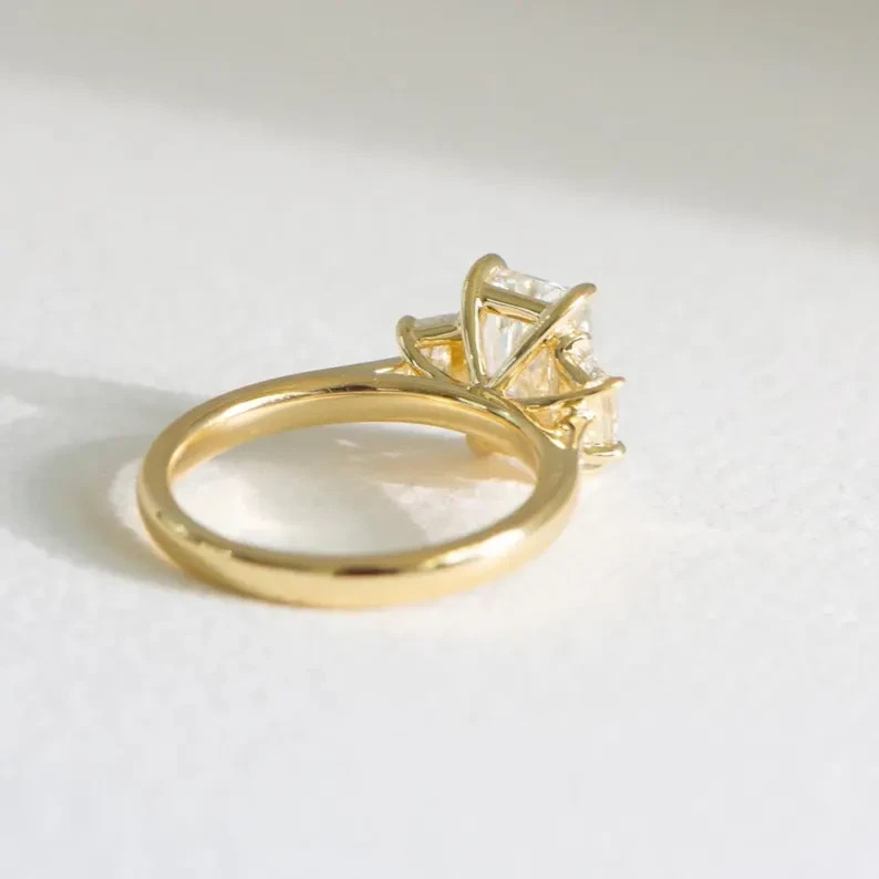 5CT Radiant Cut Real Moissanite 3-Stone Engagement Ring 14k Yellow Gold Plated
