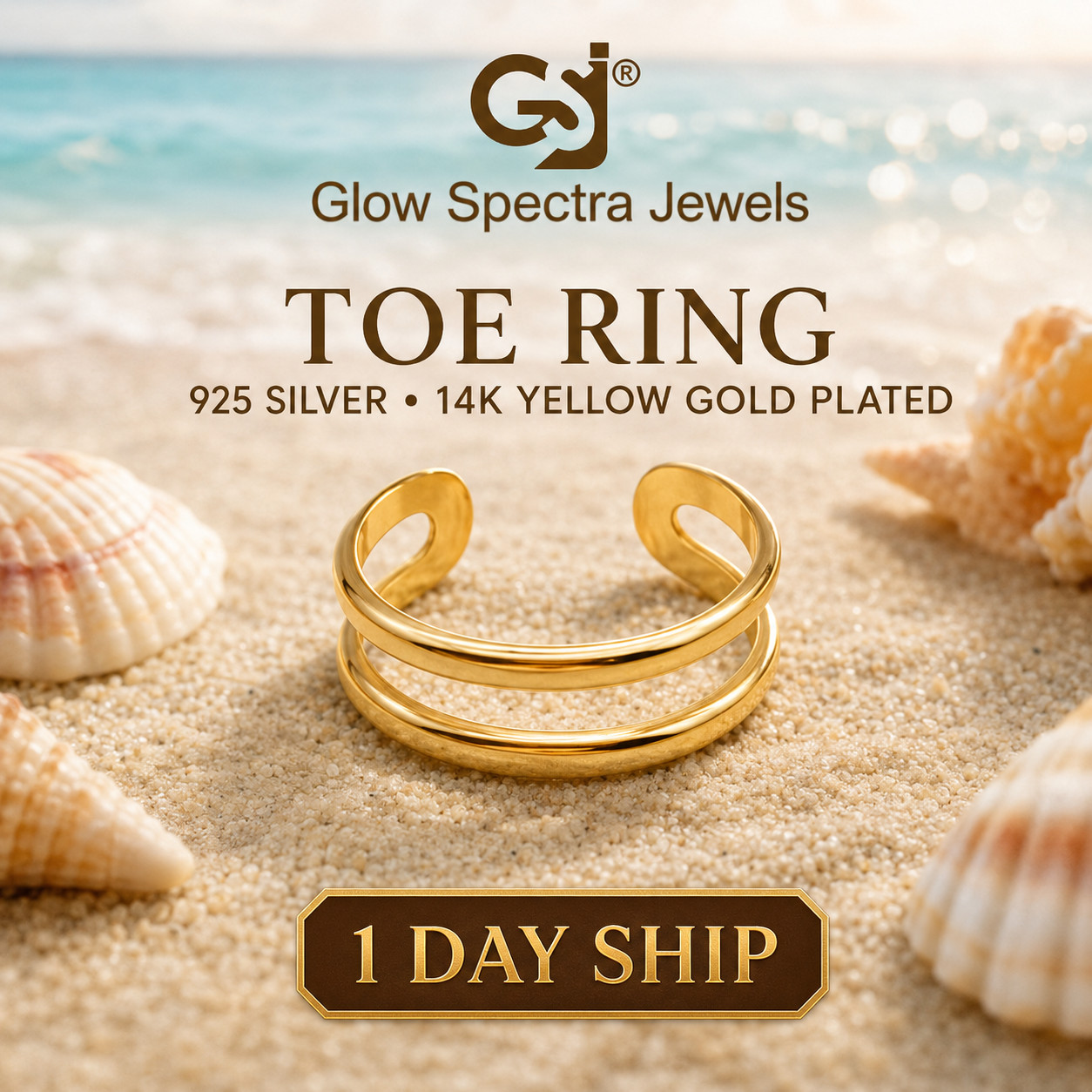 2 Line Band Toe Ring Solid 925 Silver Men/ Women 14k Yellow Gold Plated