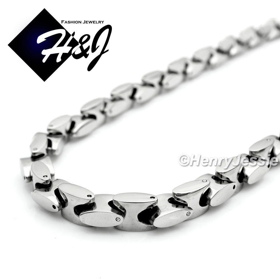 7.5″-11″MEN Stainless Steel HEAVY 8mm Silver Interlock Bones Link Chain Bracelet