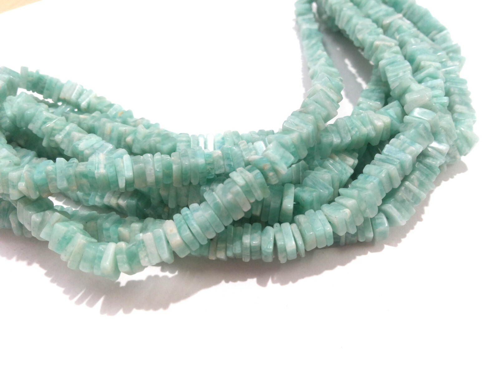 1 Strand Natural Amazonite Square Heishi Cut Choki Smooth 5-6mm Beads 16″inch