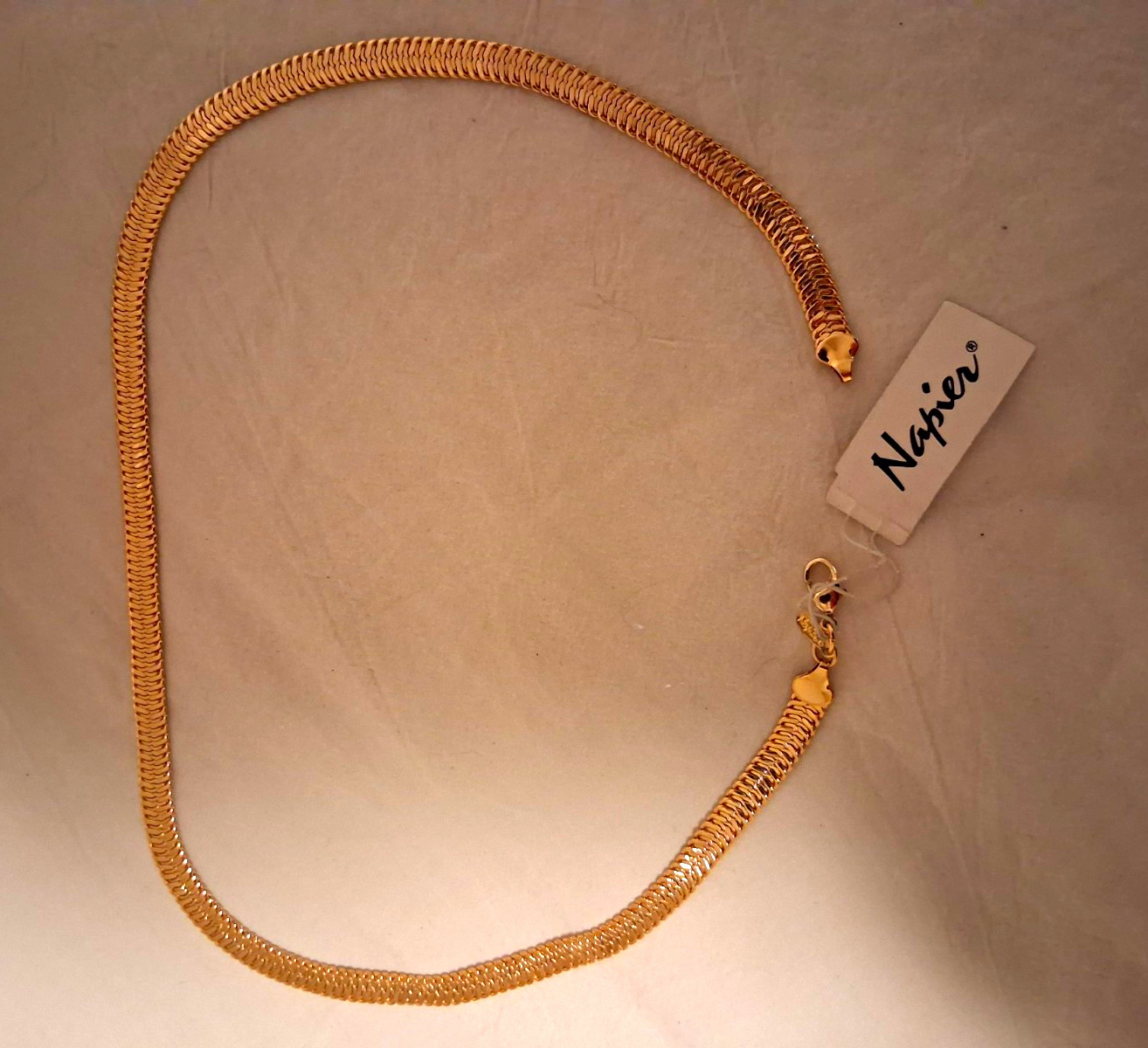 Napier Gold Tone Herringbone Chain Necklace 18 in Metal Lobster Clasp