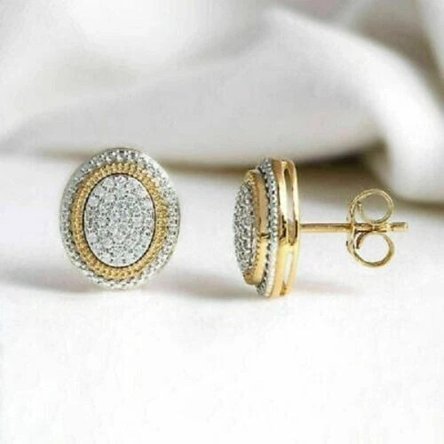 2Ct Lab Created Round Diamond Women’s Stud Earrings 14K Yellow/White Gold Over