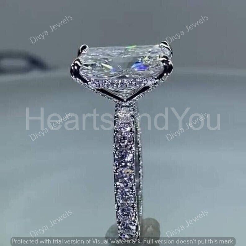 5 CT Radiant Cut Moissanite Hidden Halo Engagement Ring Real 925 Sterling Silver