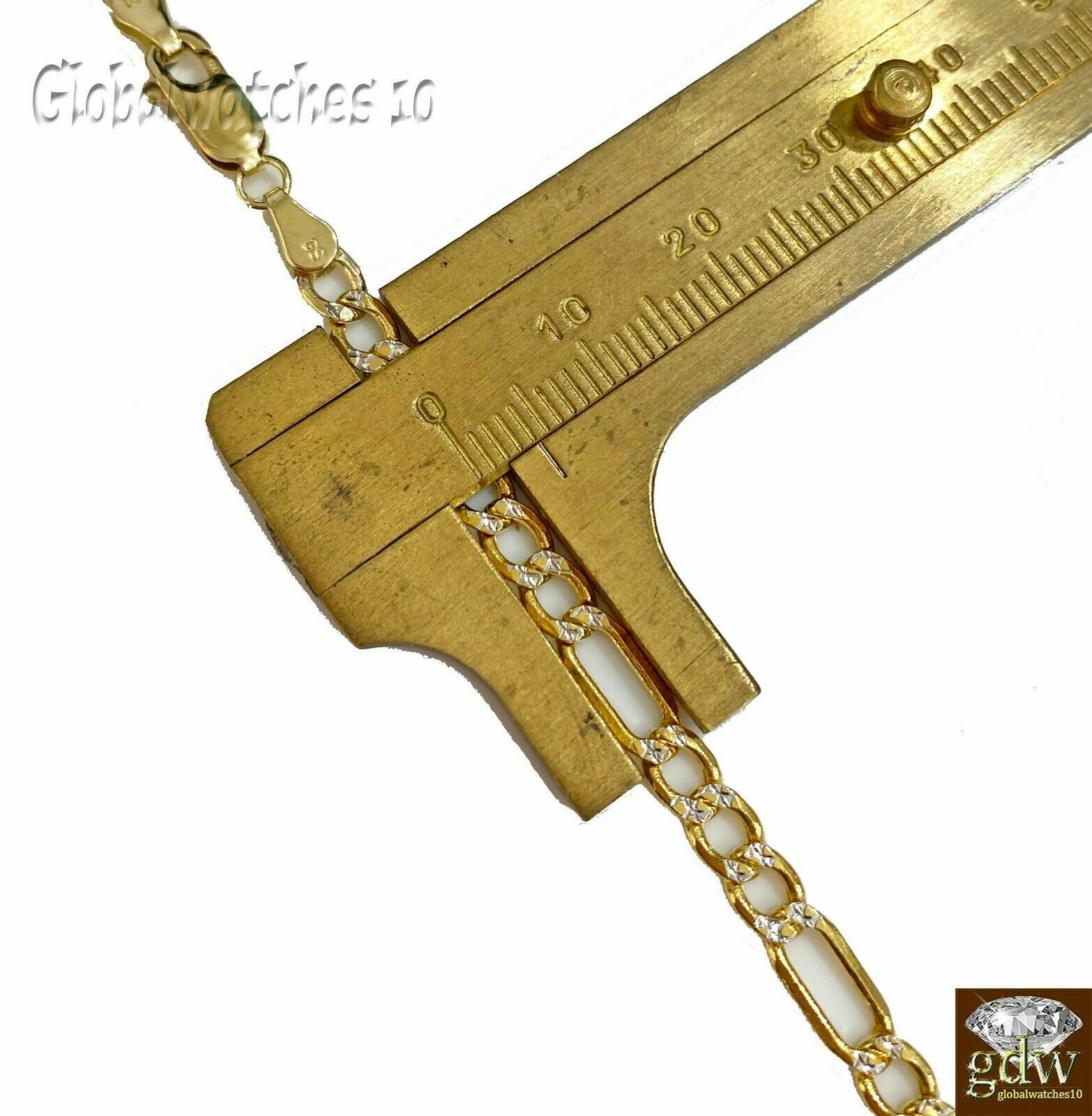 10k Yellow Gold Figaro Link Chain necklace 4mm Diamond Cut 26″ Cuban Authentic