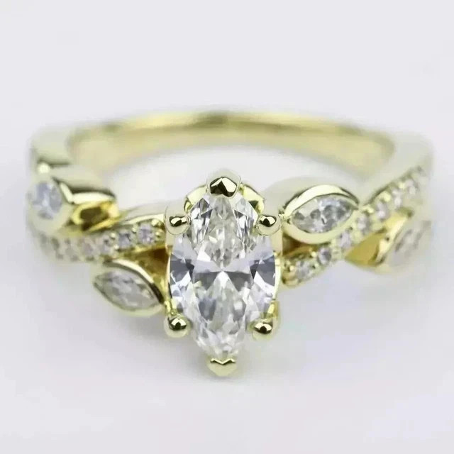 3 CT Marquise Lab Created Diamond Women’s Engagement Ring 14k Yellow Gold Plated