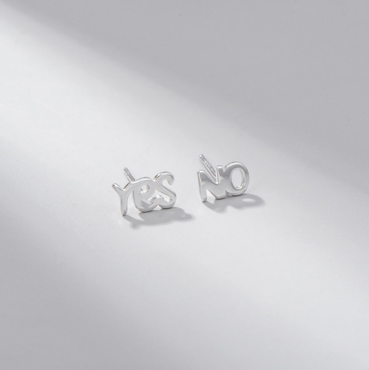 925 Sterling Silver Yes-No post stud earrings Women Men Gift Box A1