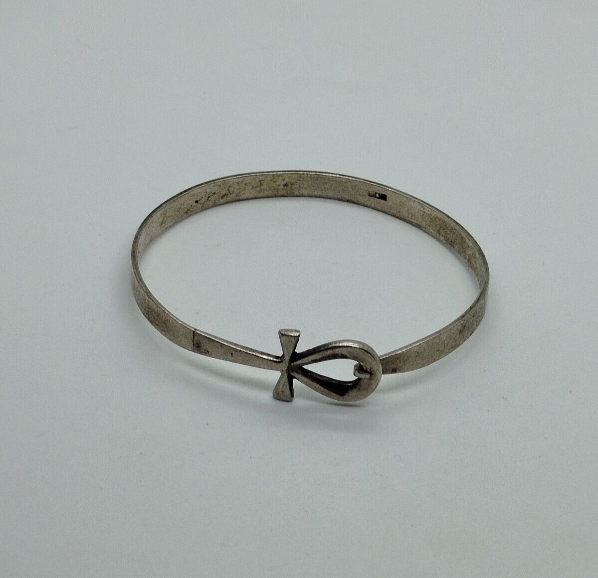 Vtg Egyptian Cross Bracelet Solid Silver 10.6g