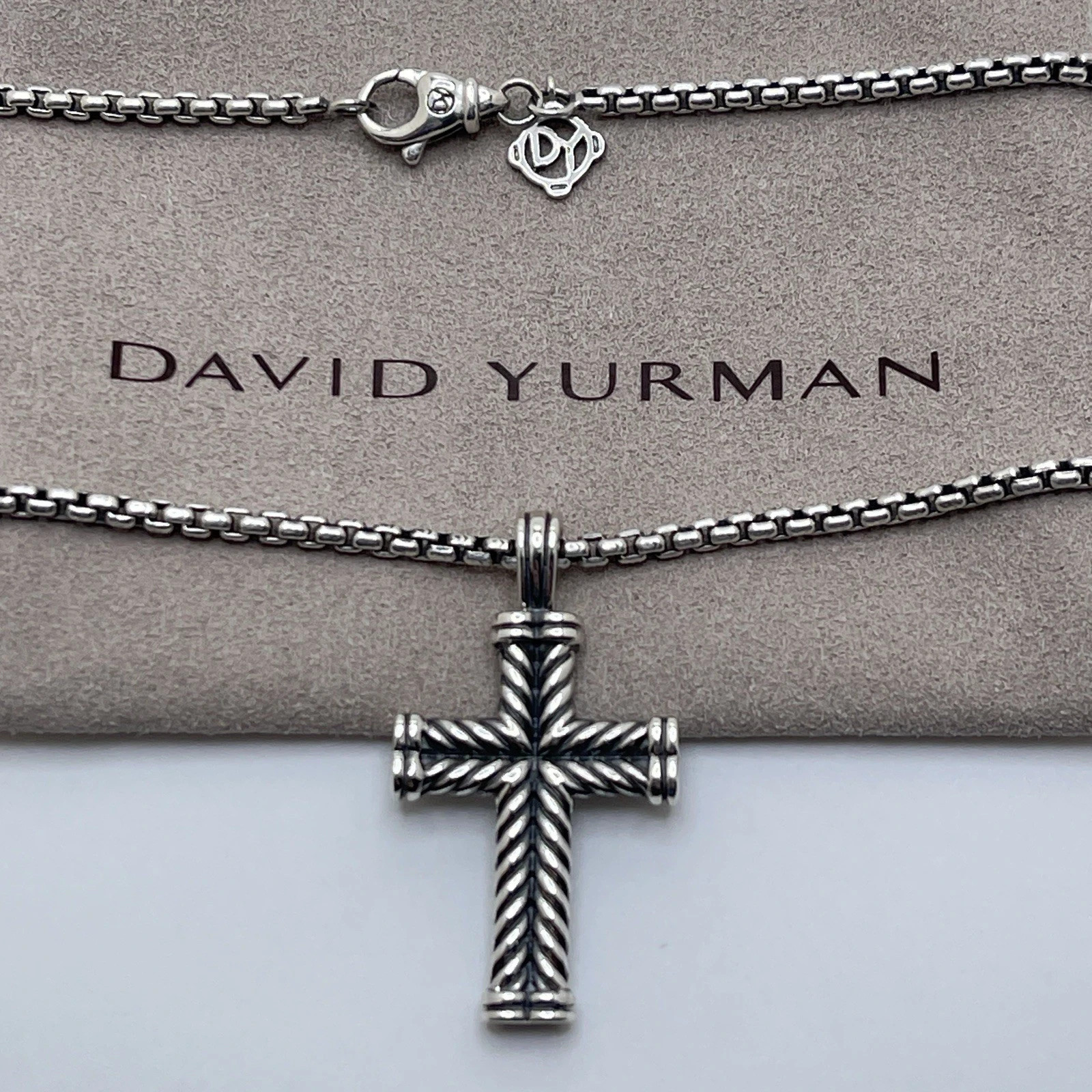 David Yurman Sterling Silver Chevron Cross Pendant & Chain 20”