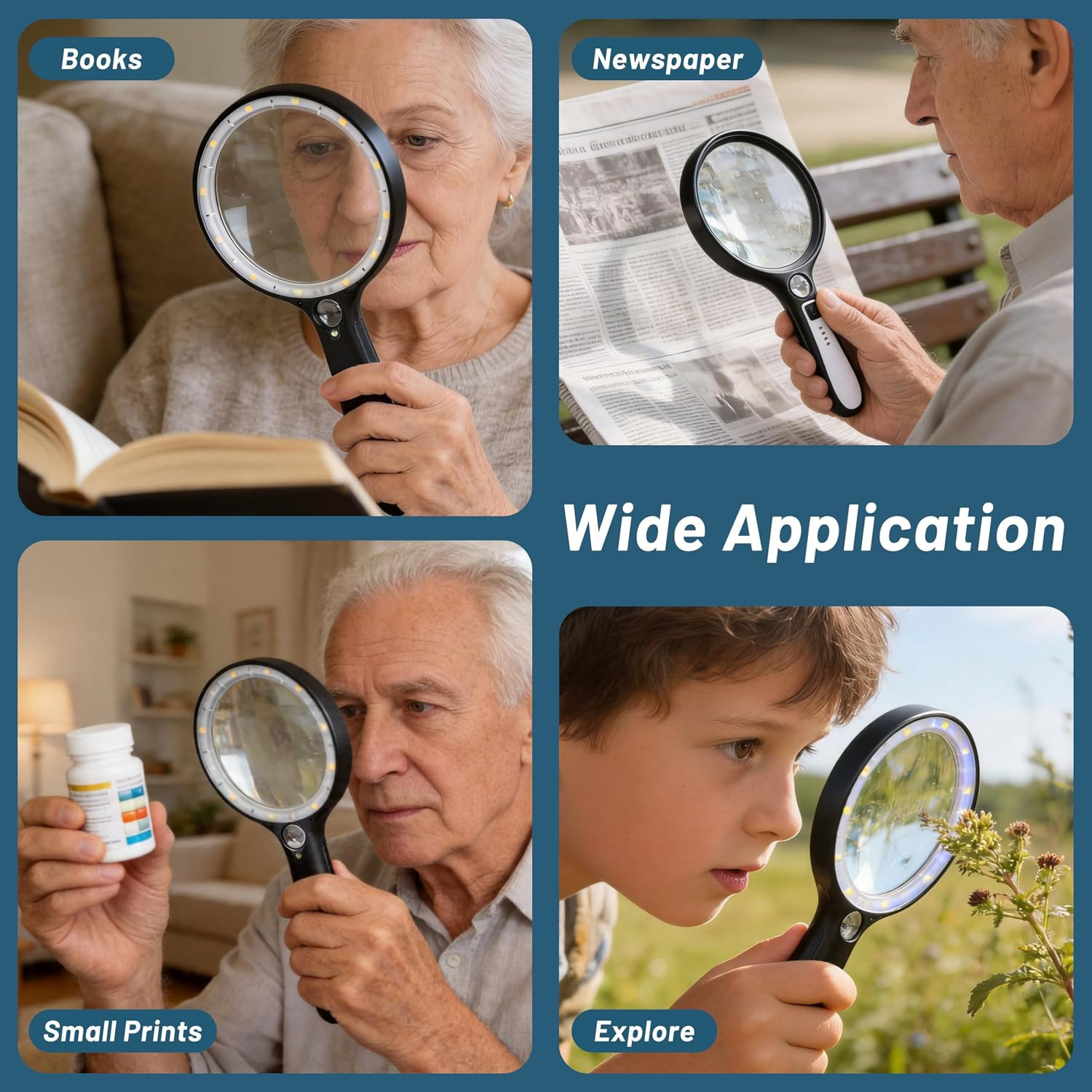 Large Magnifying Glass with Light: 10X 30X 5IN Lighted Handheld Magnifier with 1