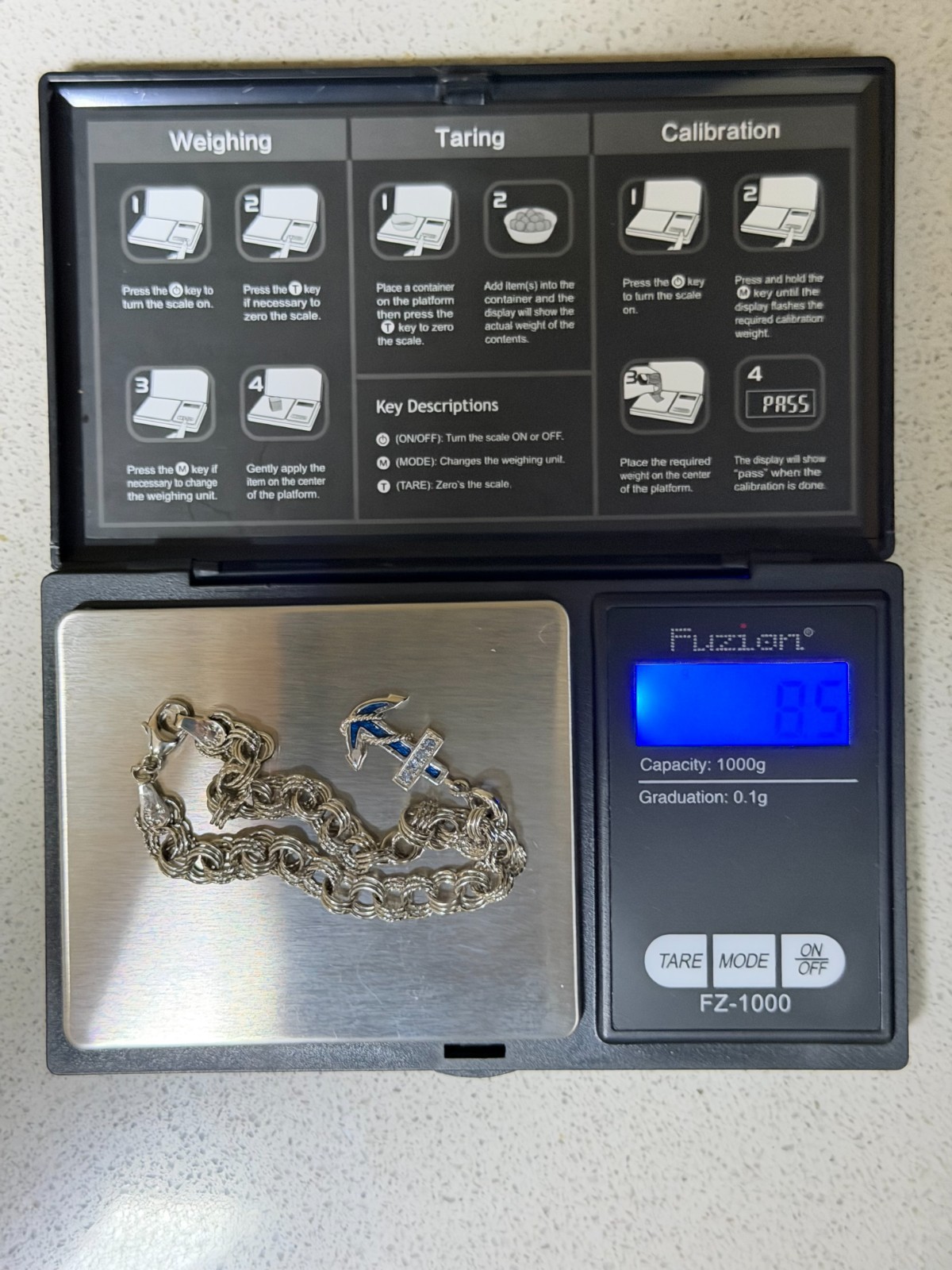 925 Silver Bracelet With Silver And Blue Anchor Pendant