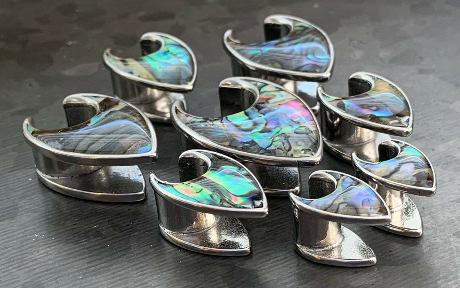 PAIR Abalone Tear Drop Saddle Ear Spreader Surgical Steel Tunnels Plugs Gauges