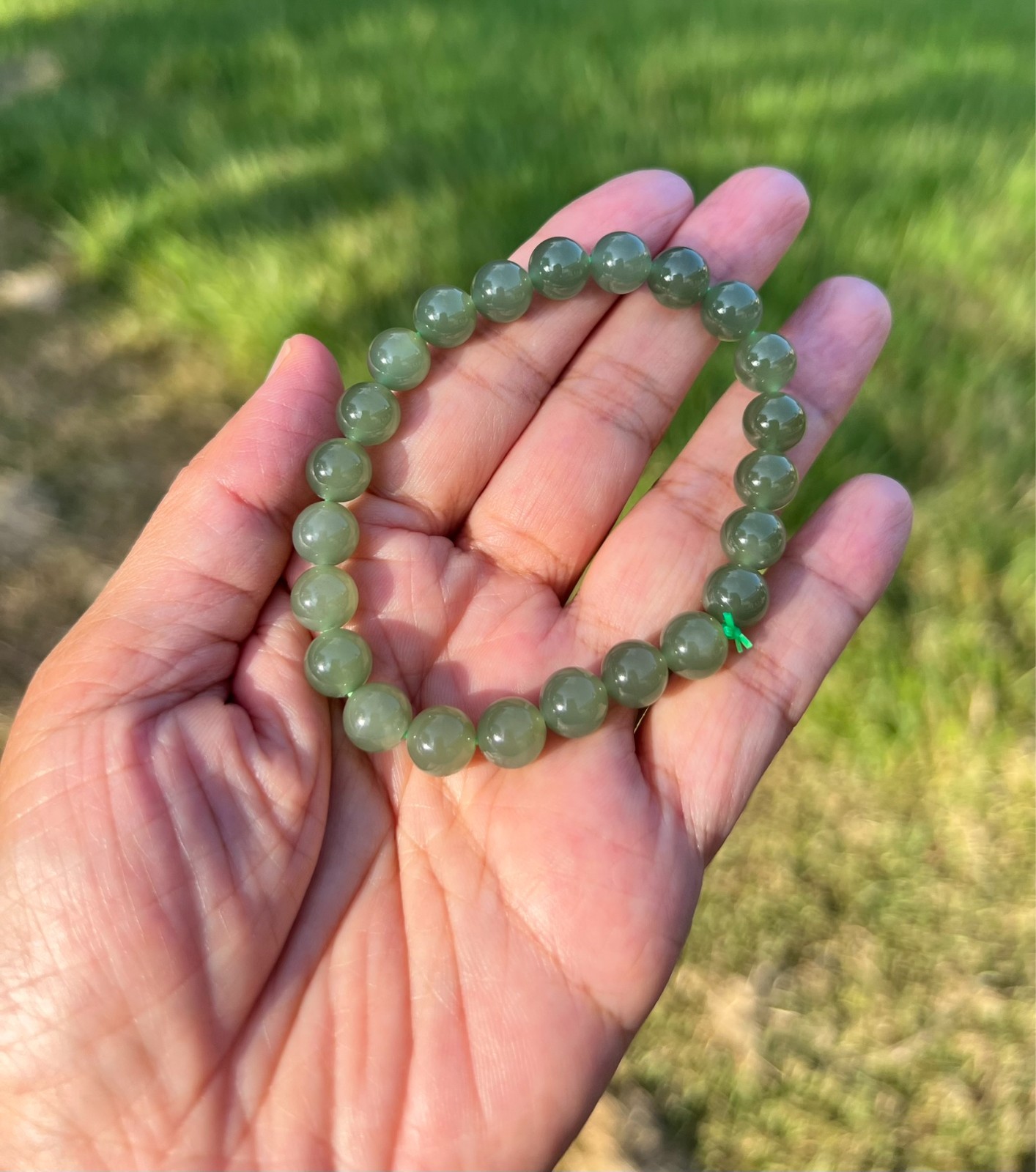 Transparent Green Nephrite Jade 7.8mm Bead Bracelet H398 b