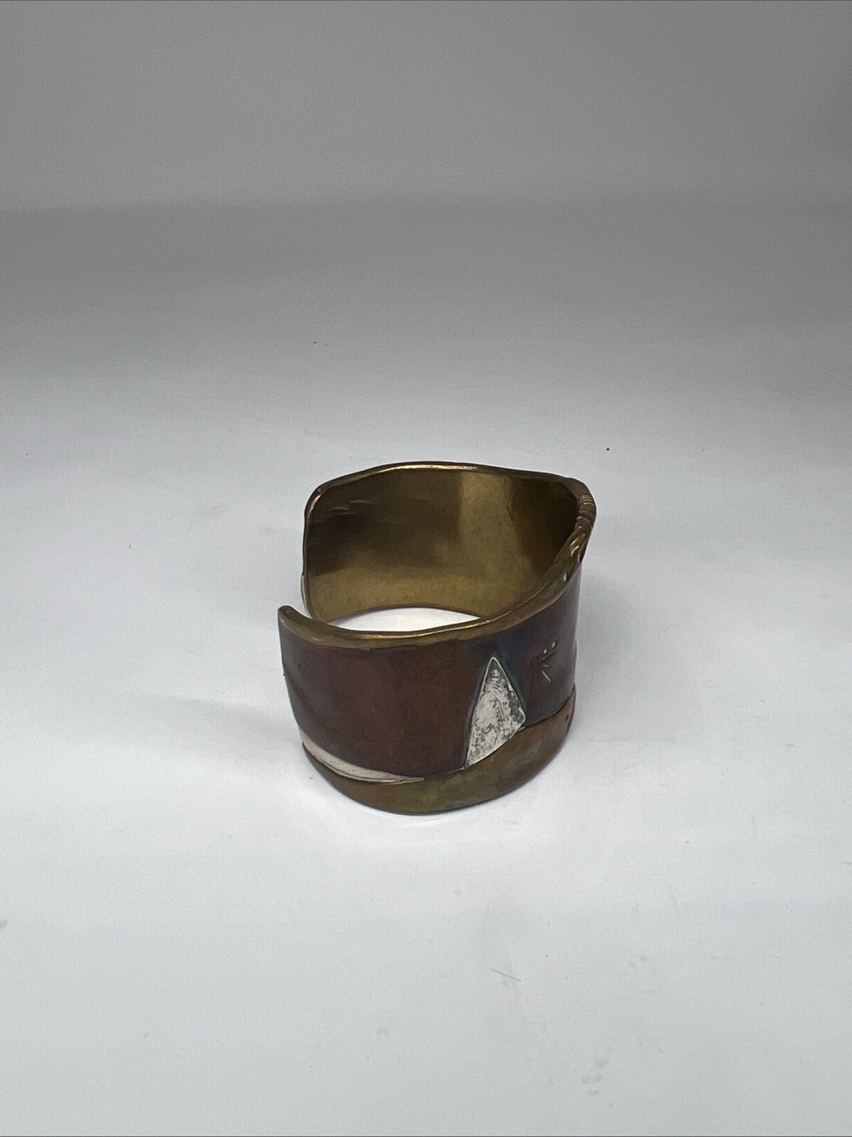 Copper, Brass, Sterling Artisan Earrings And Matching Cuff With Unknown Maker