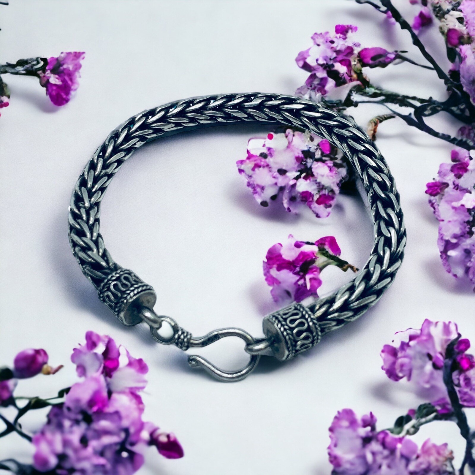 Indian Ethnic Bracelet – Braided Design in 925 Silver 28.5 grams -8”